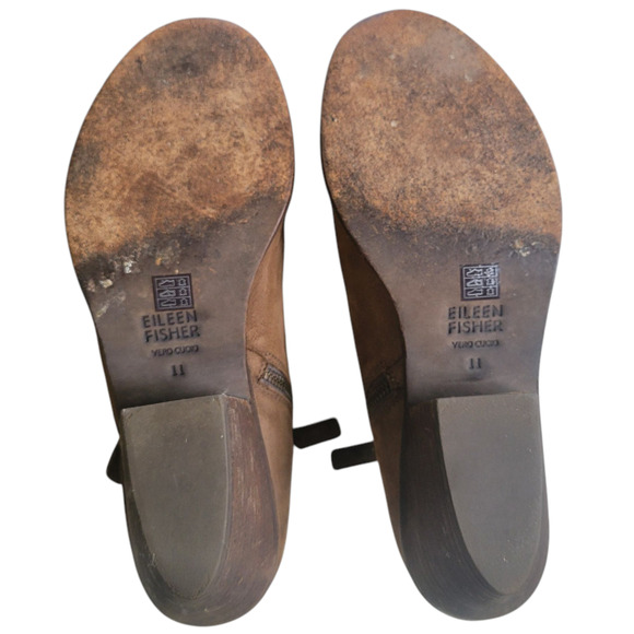 Eileen Fisher Suede Leather Ankle Booties 11 Brown Zip Block Heel Vero Cuoio - Picture 5 of 8